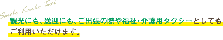 観光にも、送迎にも、ご出張の際や福祉・介護用タクシーとしてもご利用いただけます。